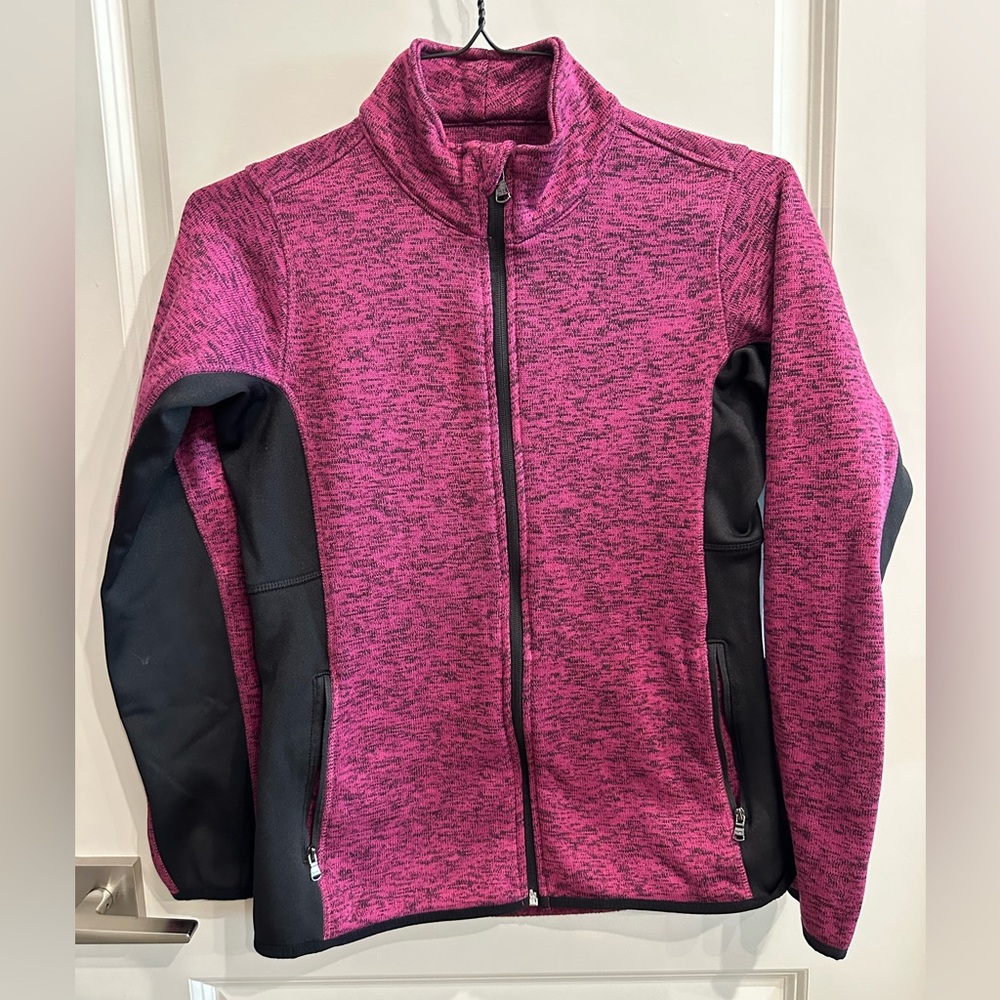 Mark New York Black Zipper Women Fleece/Wool Jacket Burgundy Size S